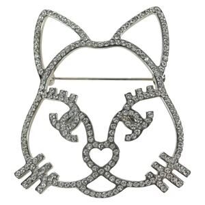 Chanel Cat Brooch Metal Silver CC